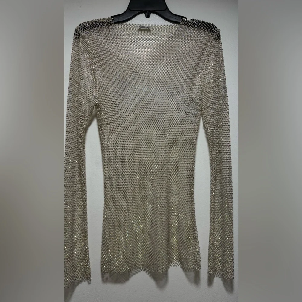Free People Sheer Fishnet Long Sleeve Top in Ivory